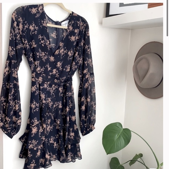 Navy and nude floral long sleeve dress - Picture 1 of 5